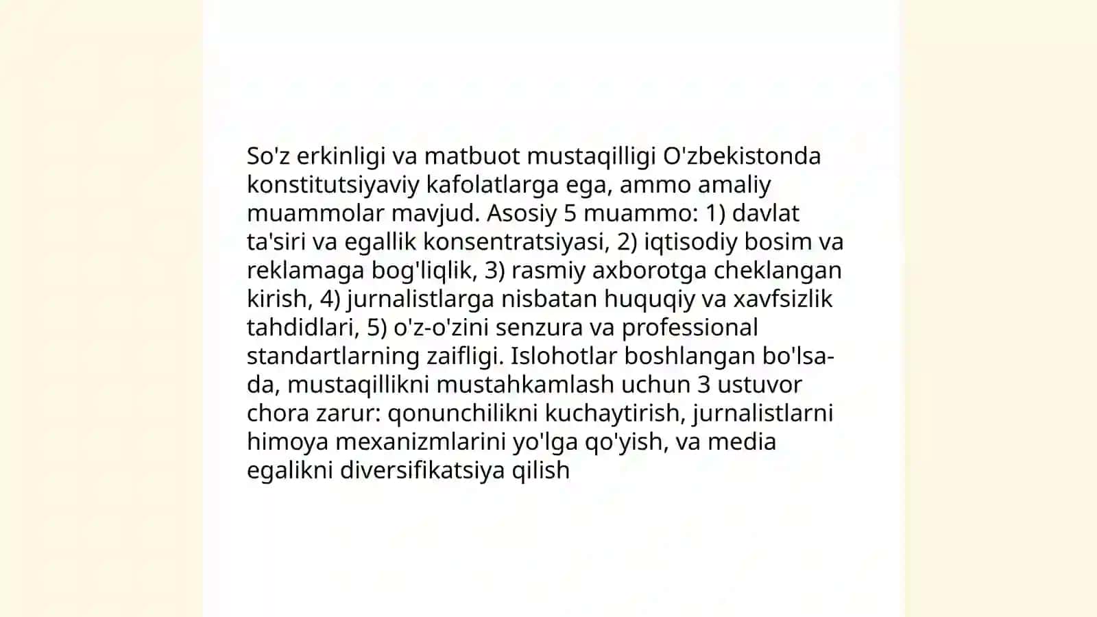 O'zbekiston Respublikasida ommaviy axborot vositalarining faoliyati 4