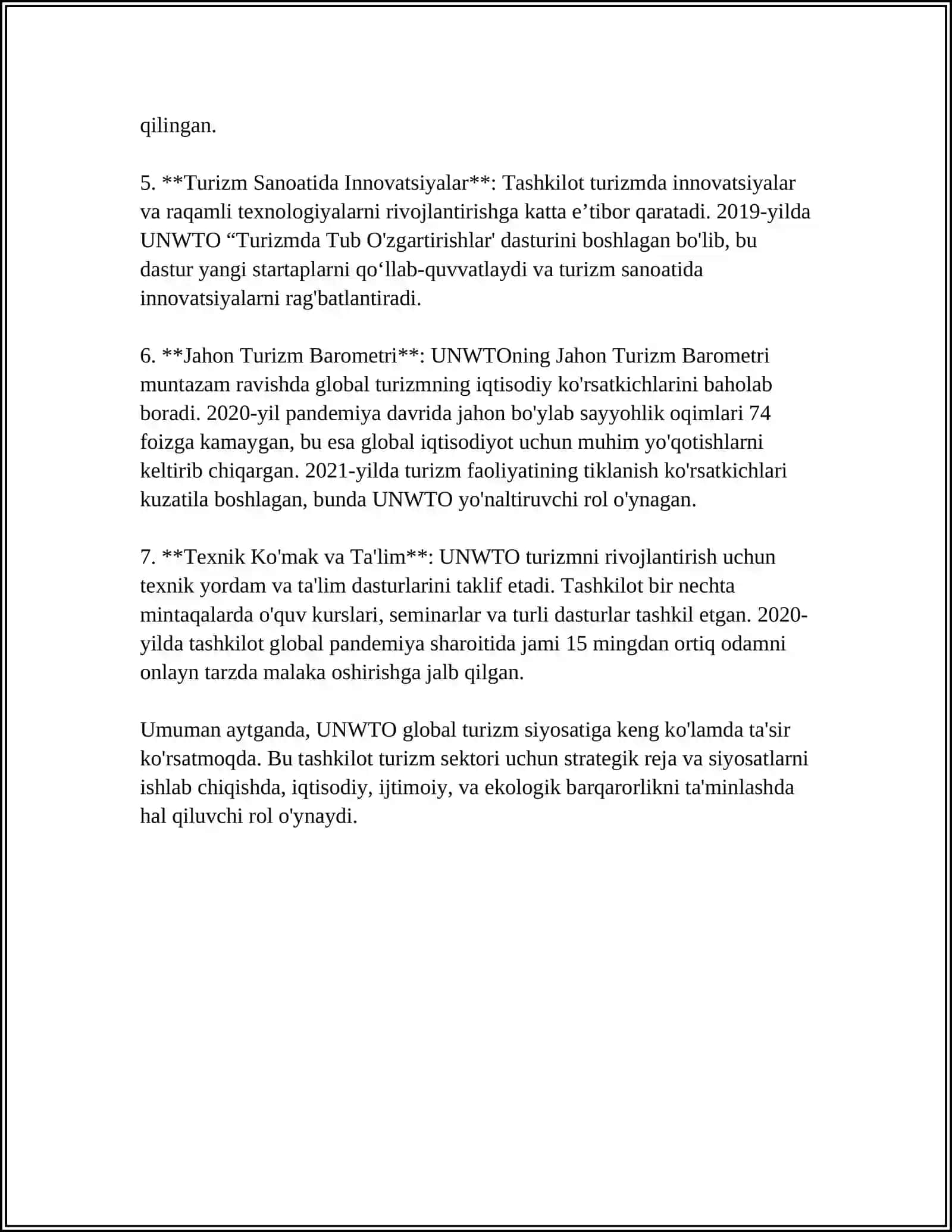 TURIZMDA XALQARO TASHKILOTLARNING OʻRNI 4