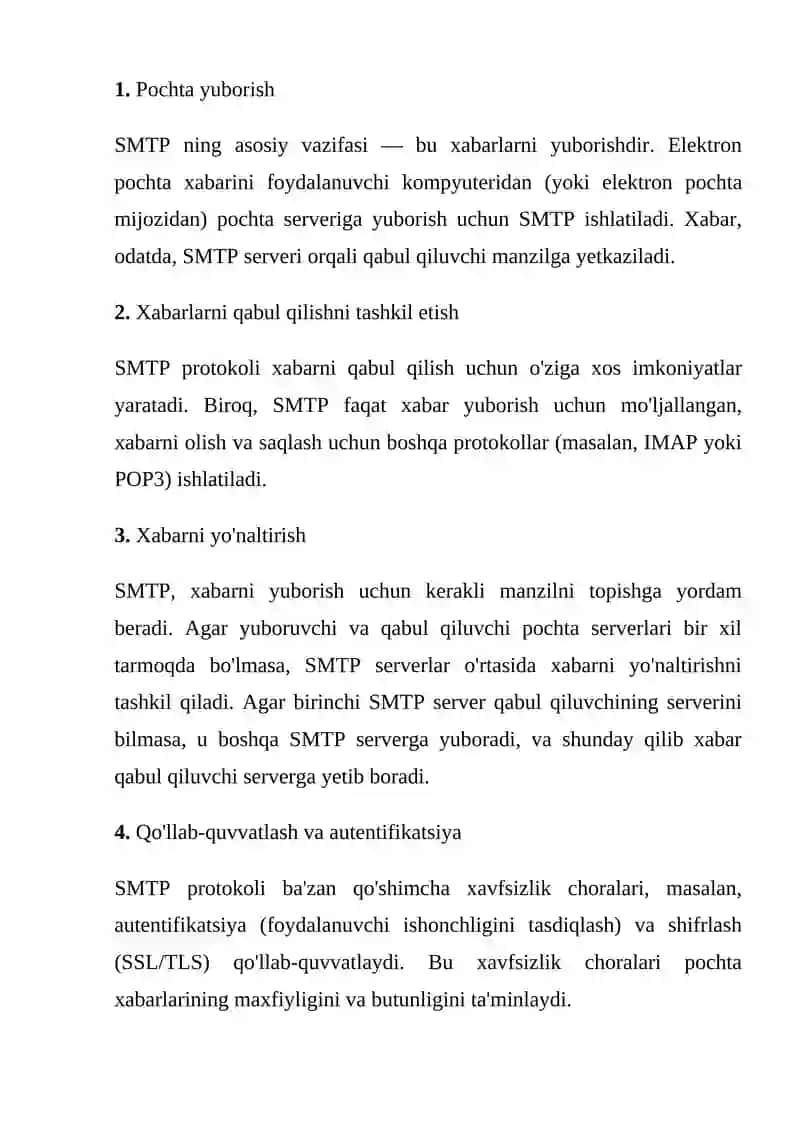 Amaliy pog’ona pratoklari. Elektron pochta protokoli SMTP 4