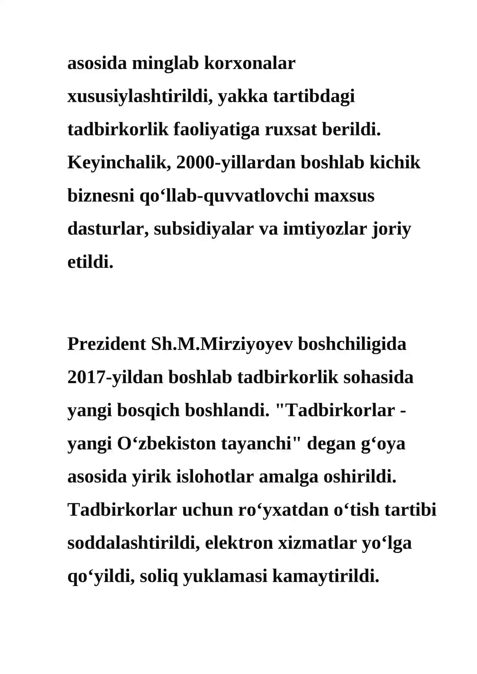 O’zbekistoniqtisodiyotida kichik biznes va xususiy tadburkorlining rivojlanishi 4