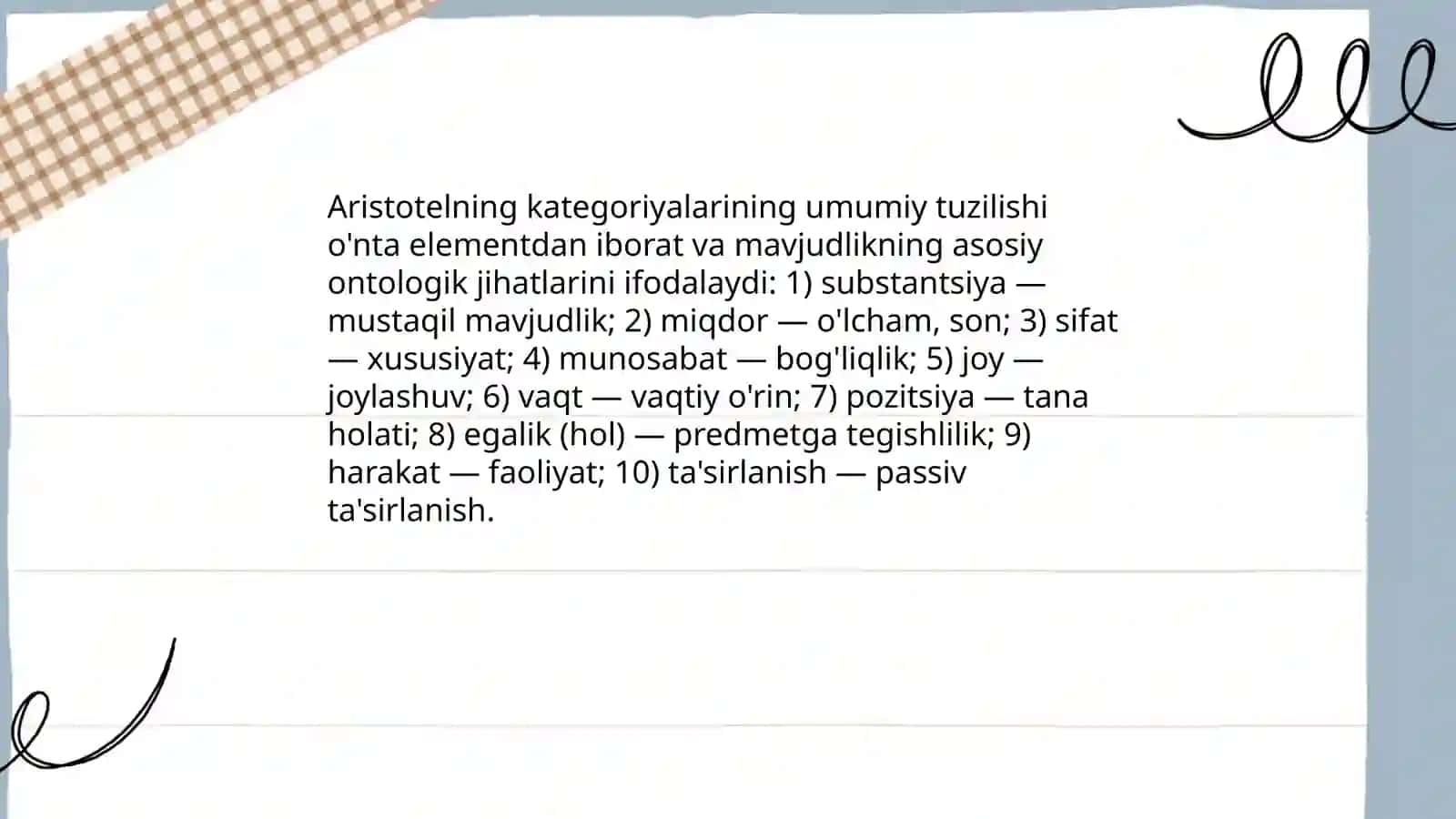 Aristotel, Forobiy va Kant ontologiyasida kategoriyalarning tasnifi 4