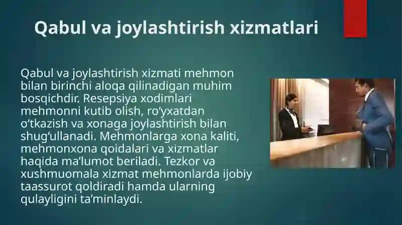 Mehmonning mehmonxonada yashashi davomida ko‘rsatiladigan xizmatlar 4