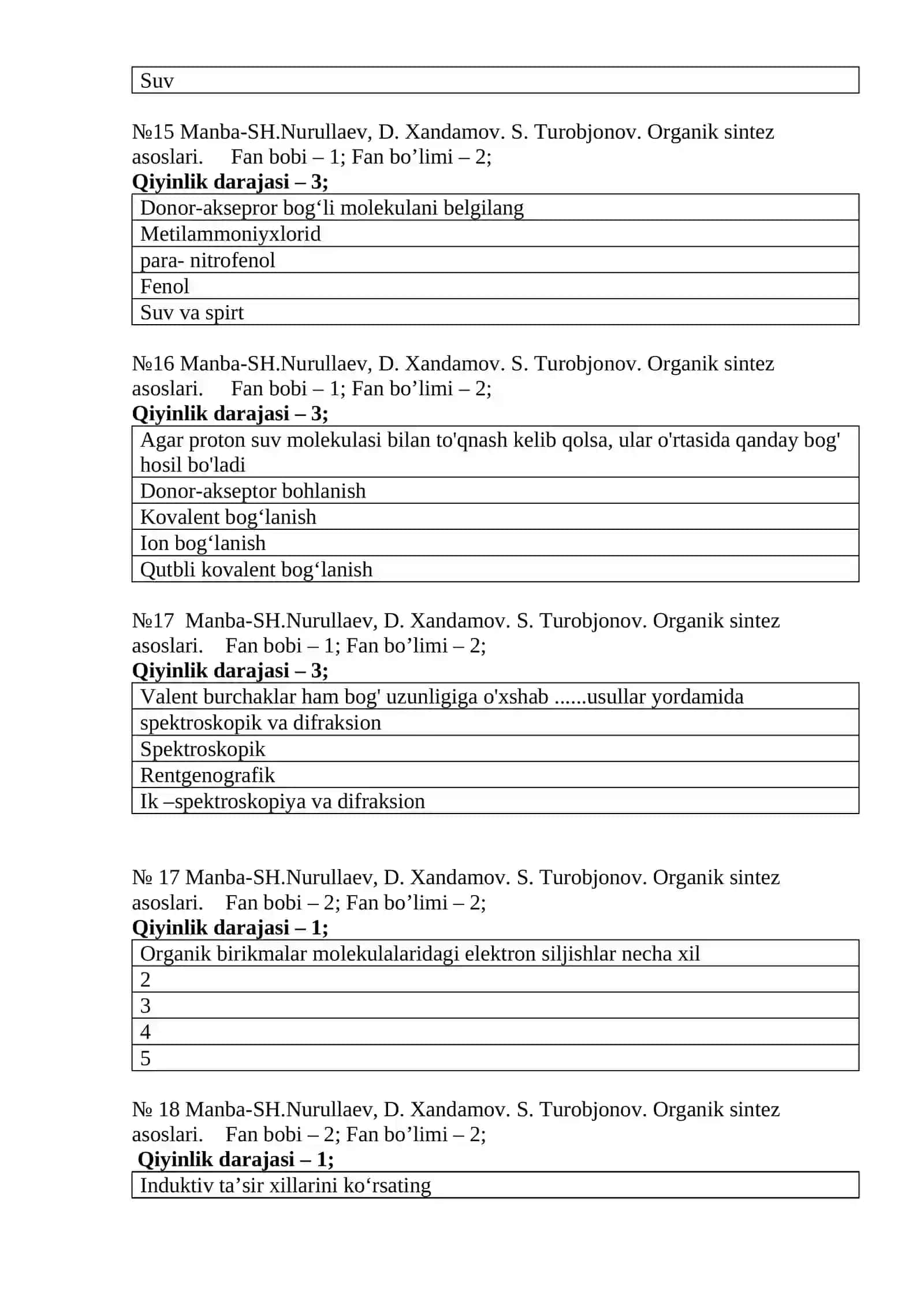 ORGANIK SINTEZ ASOSLARI fanidan yakuniy testlari 4