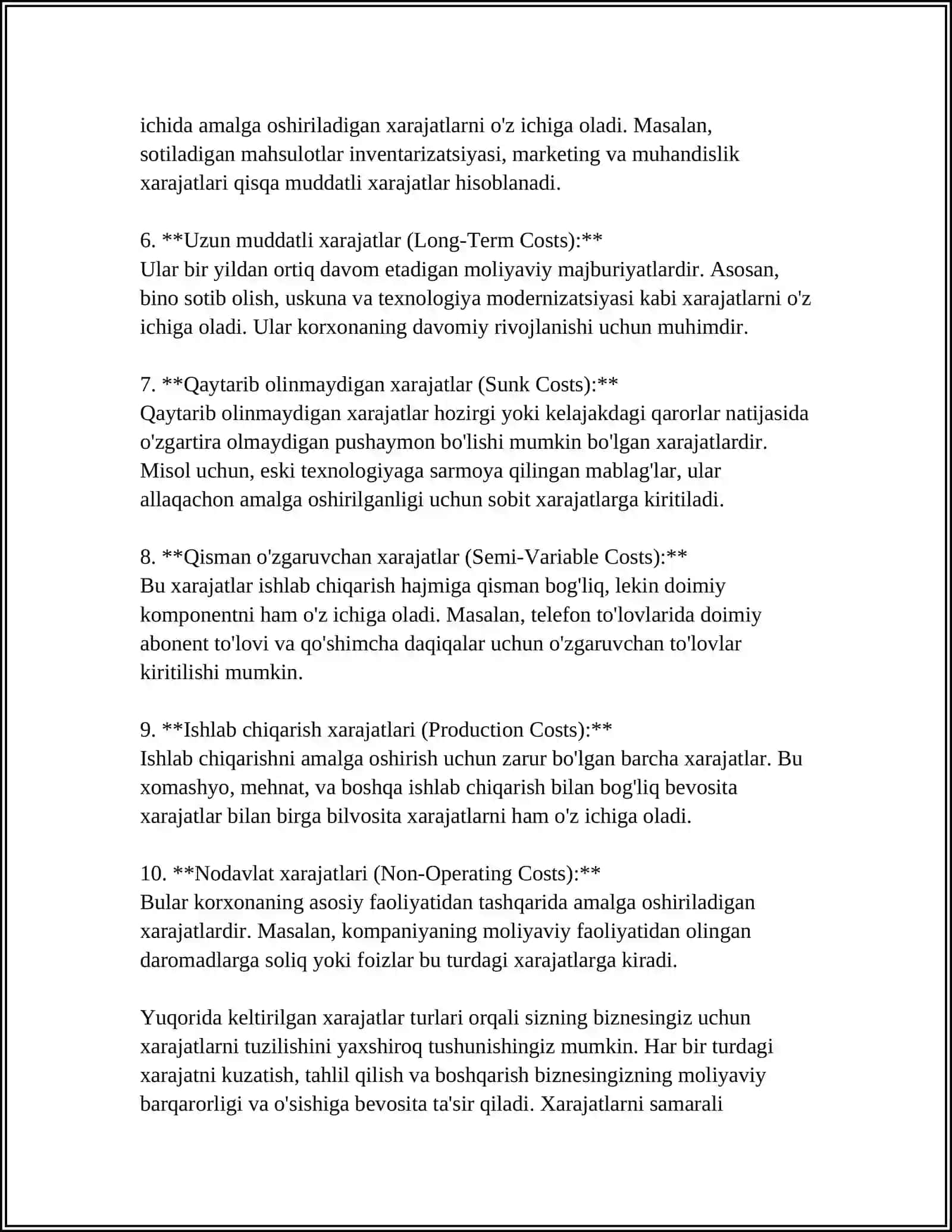 XARAJATLAR HISOBI 4