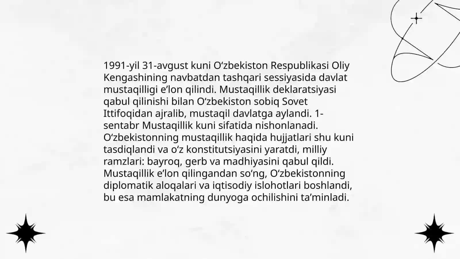 Mustaqil Oʻzbekiston Respublikasining tashkil topishi va uning tarixiy ahamiyati 4