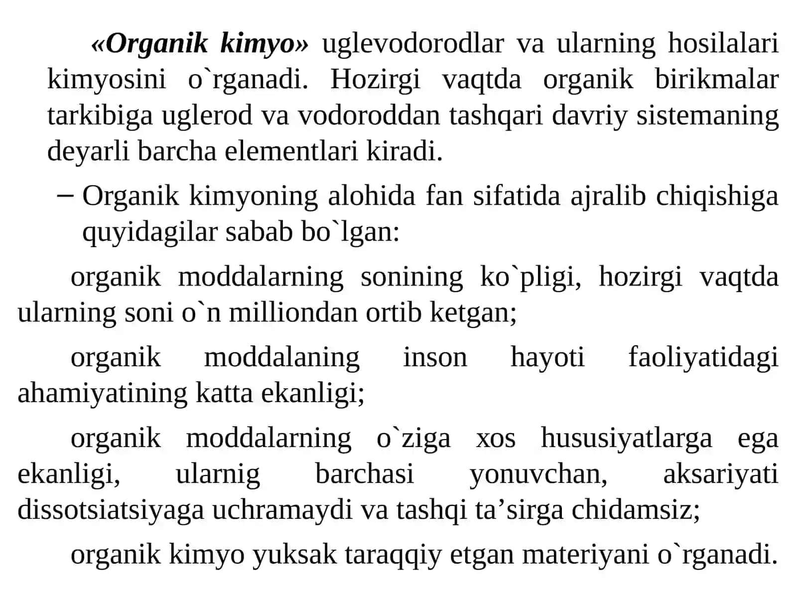 BIOORGANIK KIMYO. ORGANIK KIMYONING ASOSLARI 4