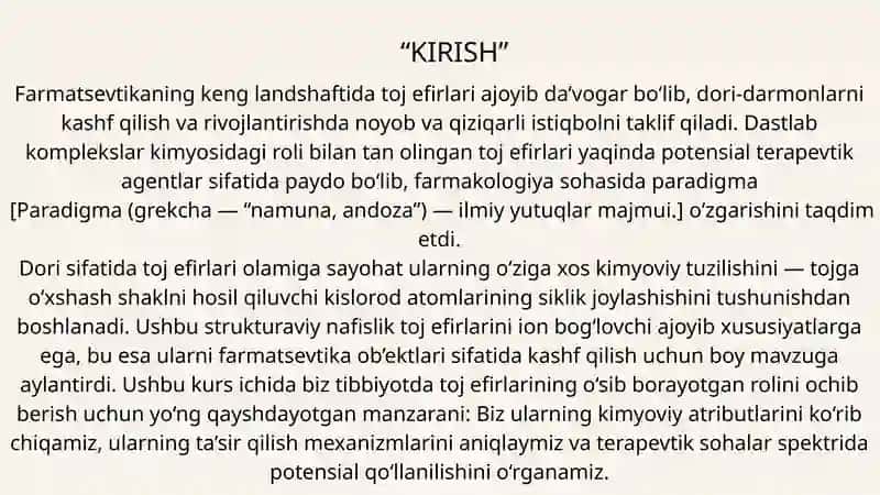 Kraun efirlar dori–   vositalari sifatida 4