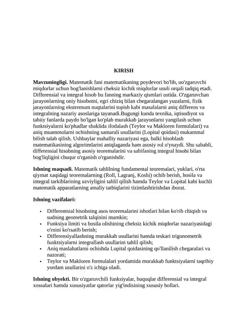 Differensial hisobning  asosiy teoremalariga oid misollar. Teylor formulaiga doir misollar 4