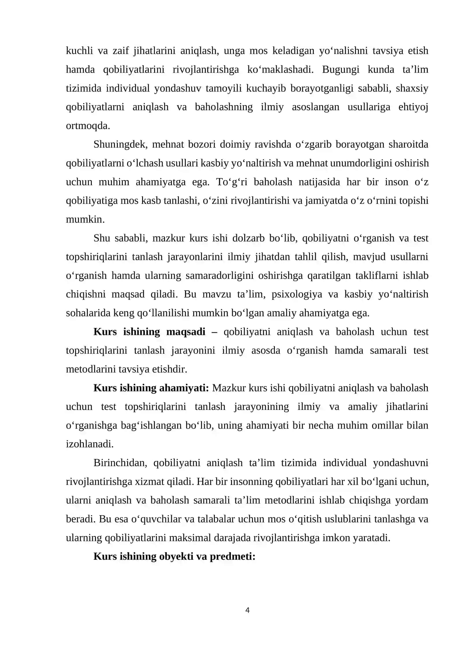 Qobilyatni o’rganish test topshiriqlarinin tanlash 4