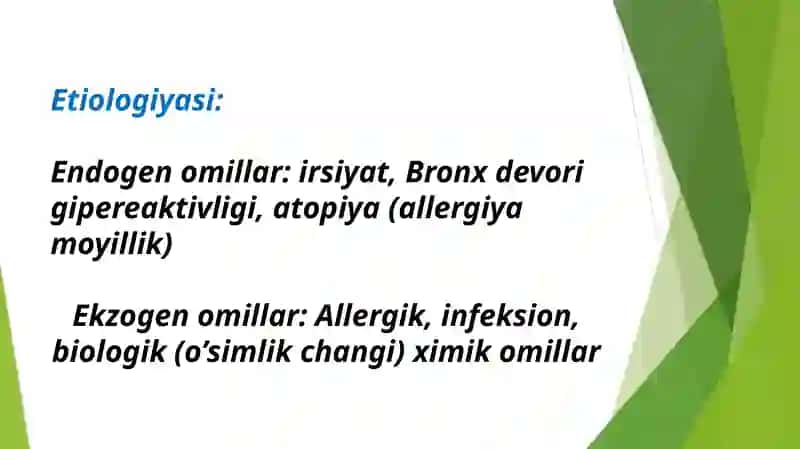 BRONXIAL ASTMA tasnifi, etiologiyasi, patogenezi va davolash 4