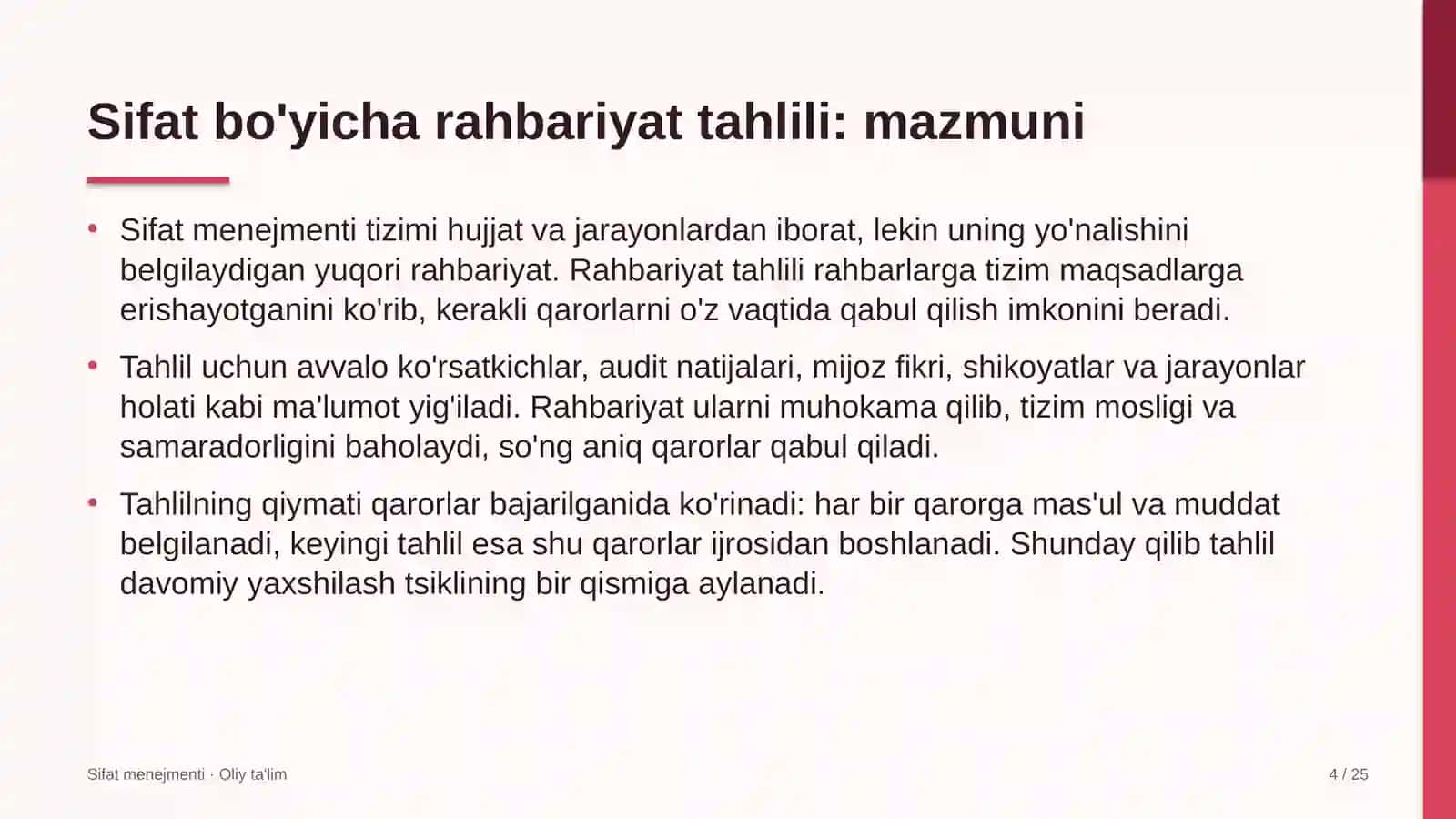 ekologik nodavlat tashkilotlarda sifat bo'yicha rahbariyat tahlilini o'tkazish 6318 4