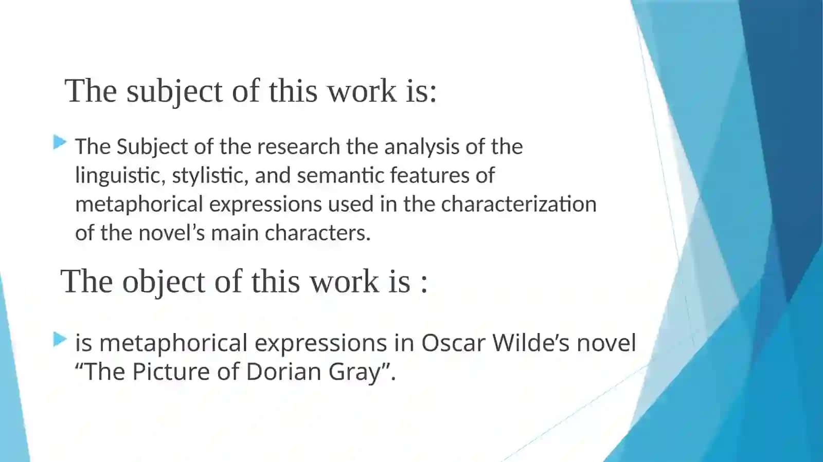 Metaphorical expressions in the description of characters in Oscar Wilde’s novel “The Picture of Dorian Gray” 4