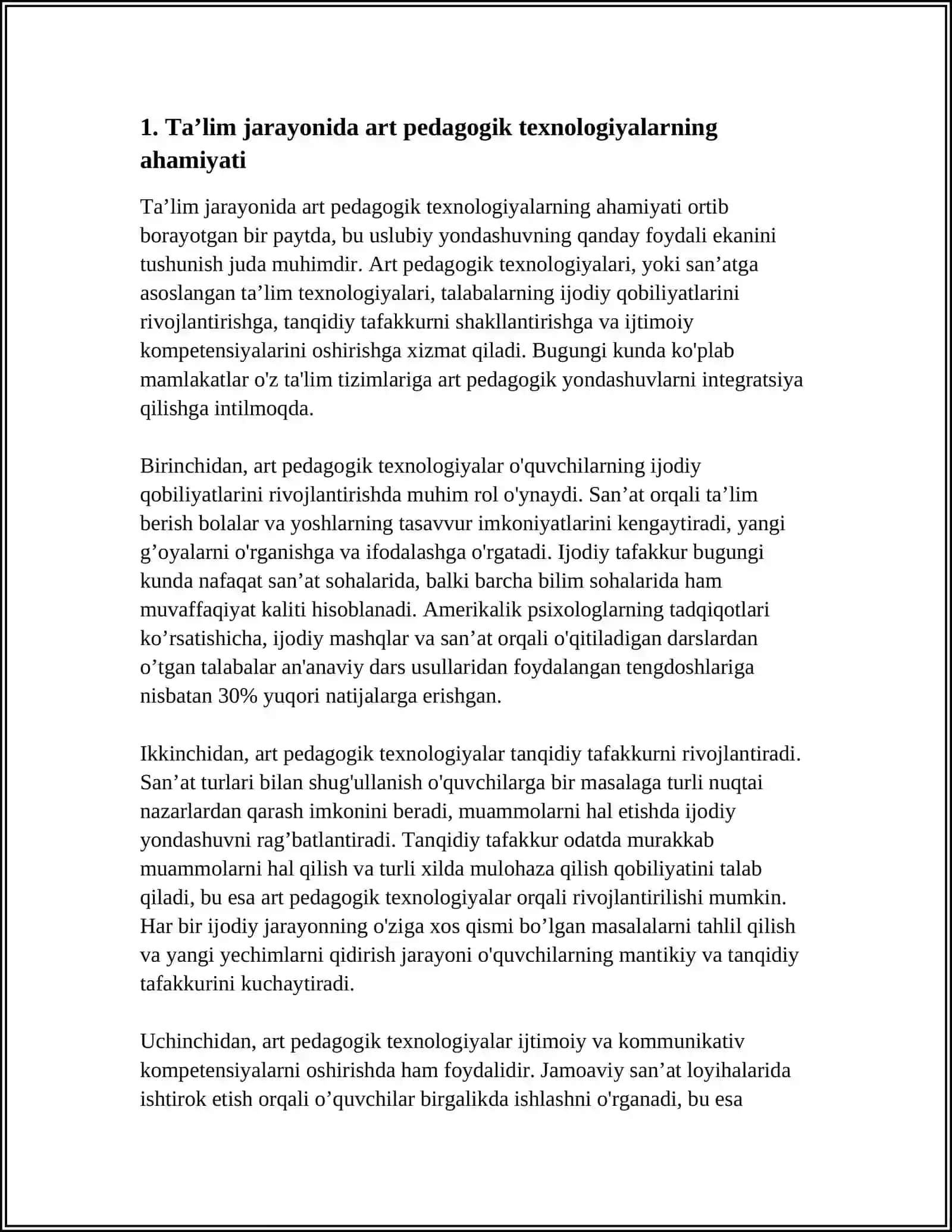 TA‘LIM JARAYONIDA ART PEDAGOGIK TEXNALOGIYALAR 4