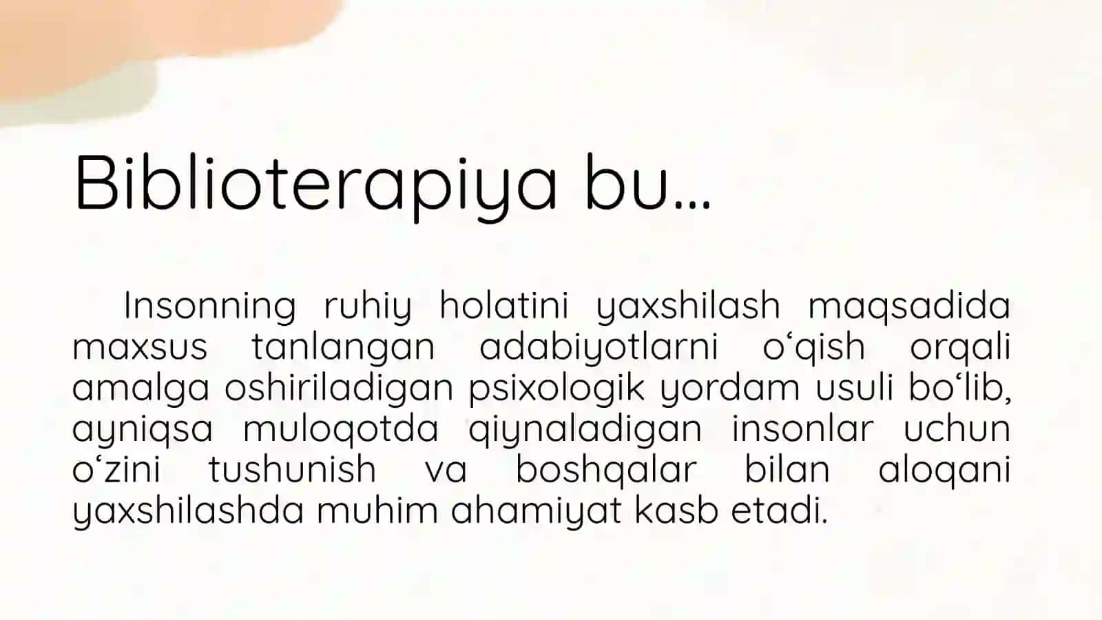 Biblioterapiya psixologik muloqotga qiynalganlar uchun 4