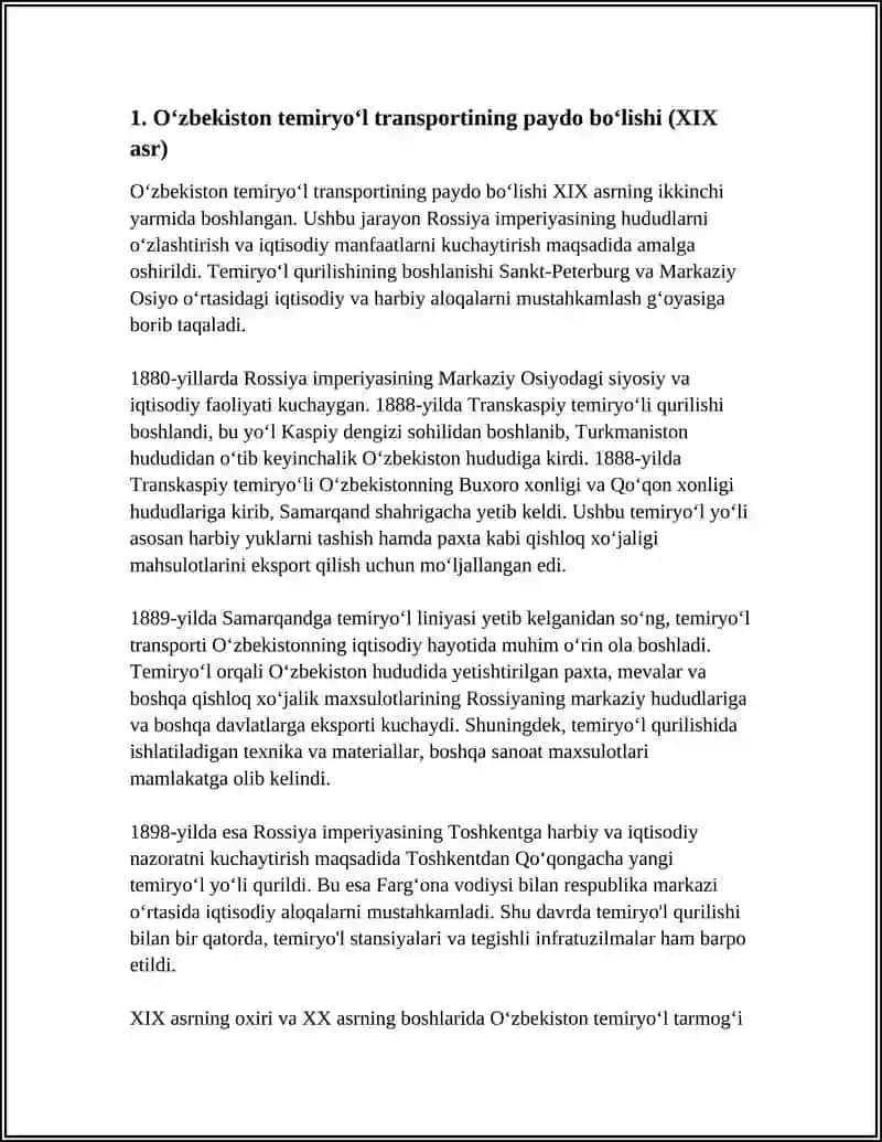 OʻZBEKISTON RESPUBLIKASI TEMIRYÒL TRANSPORTINING QURILISH TARIXI VA RIVOJLANISHI 4