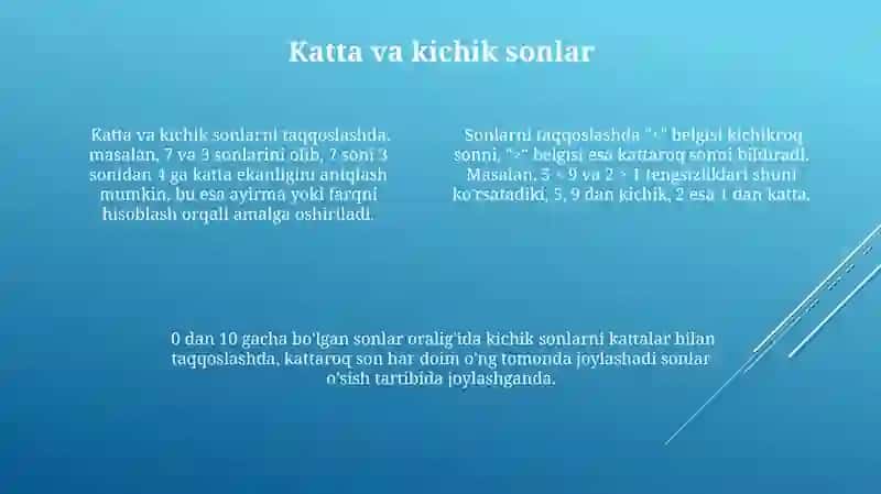 O'nlik ichida sonlarni taqqoslash 4