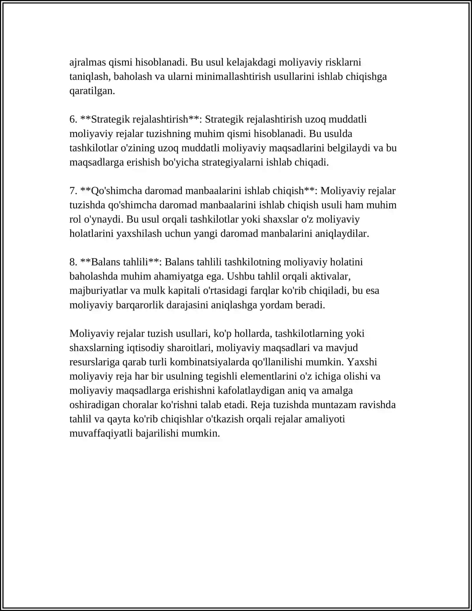 Mavzu: MOLIYAVIY REJALASHTIRISH VA TARTIBGA SOLISH 4