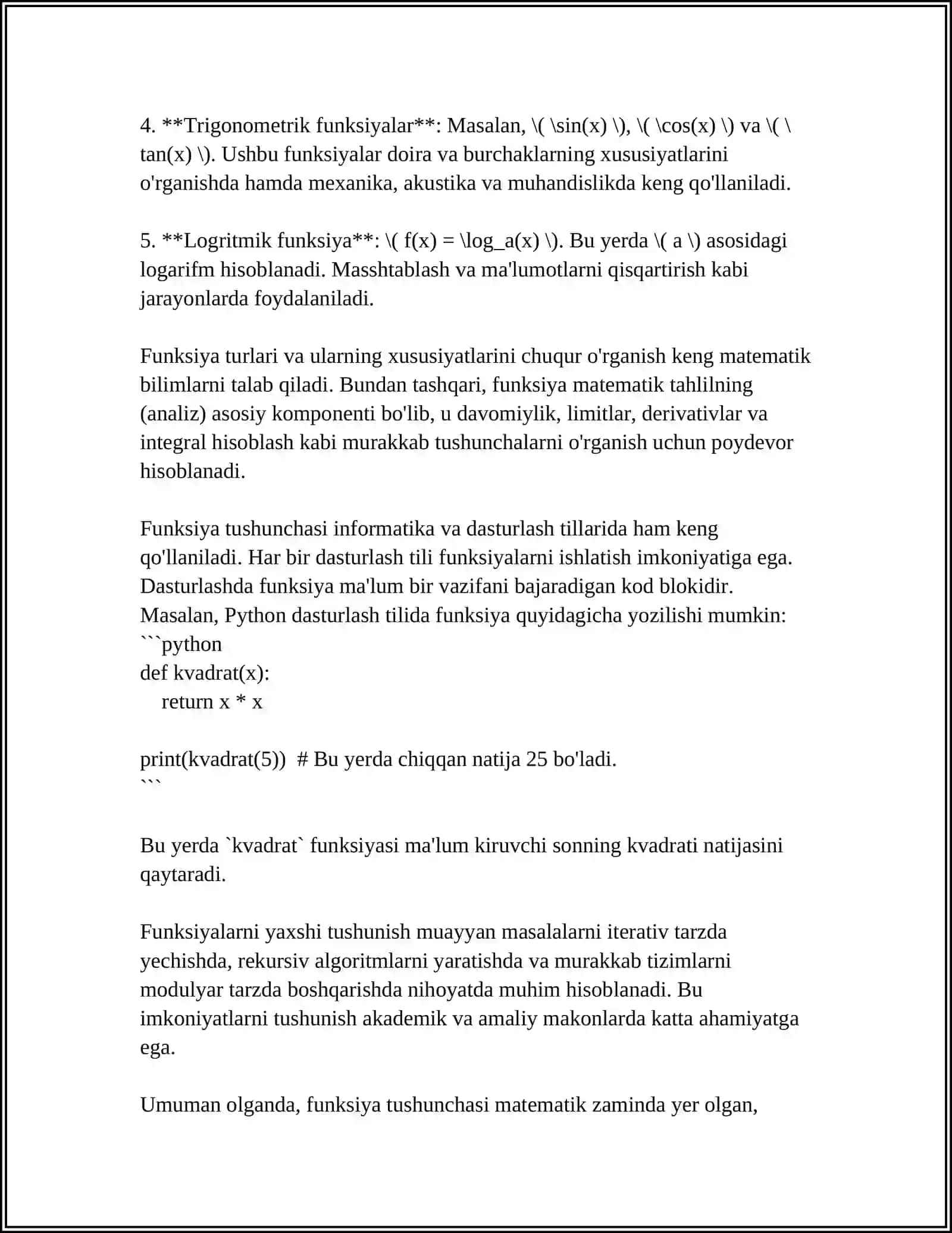 MUSTAQIL ISH Mavzu: FUNKSIYA UZLUKSIZLIGI. UZULISHLARI 4