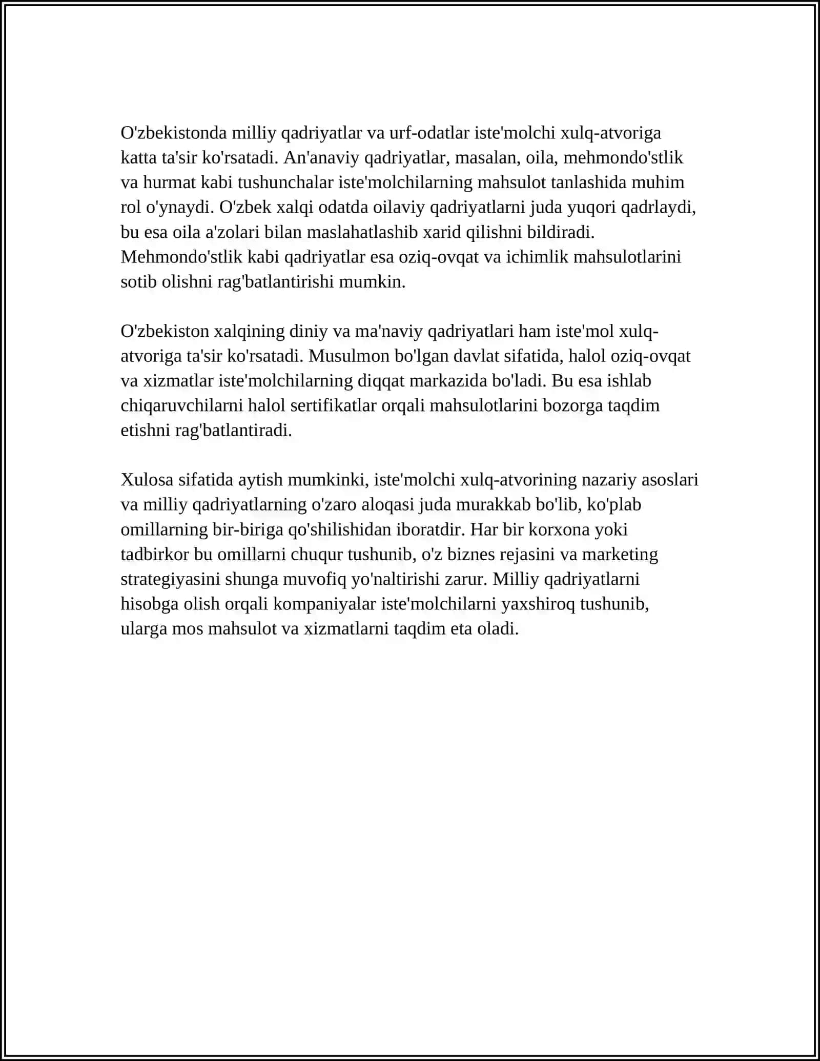 ISTE’MOLCHI XULQ-ATVORI: MILLIY QADRIYATLAR VA DAROMAD DARAJASINING TA’SIRI 4