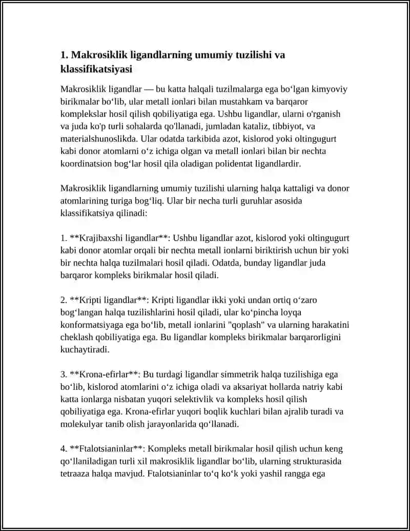 Makrosiklik ligandlar va kompleksonlarning olinishi va xossalari 4