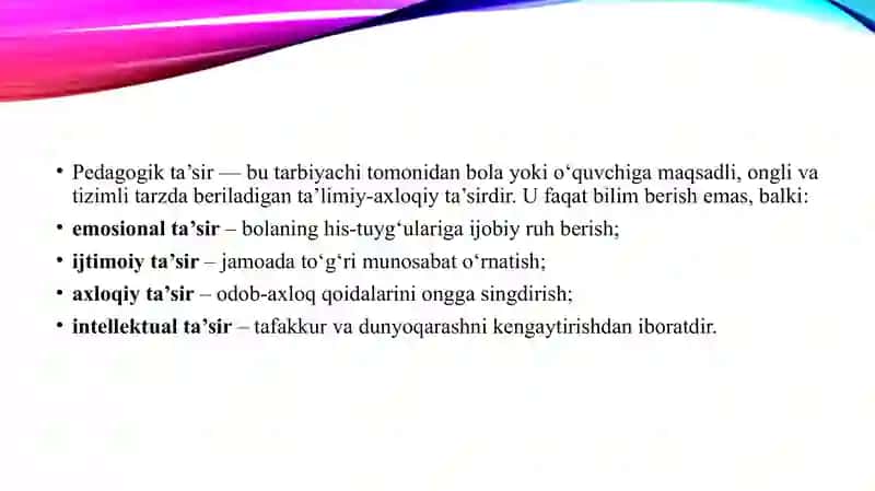 Pedagogik ta'sirda tarbiyachining maxorati 4