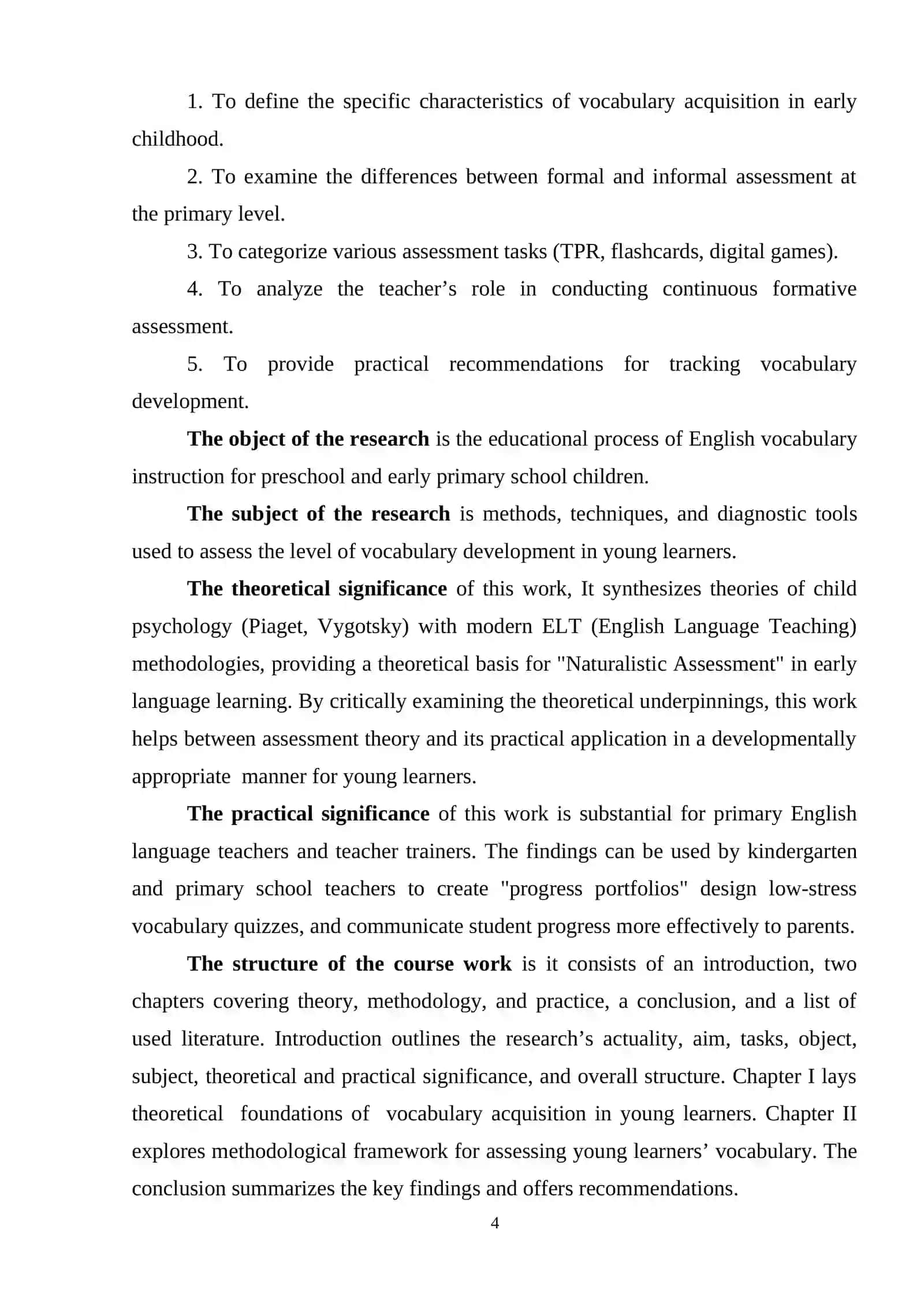 COURSE WORK: ASSESSING VOCABULARY DEVELOPMENT IN PRESCHOOL AND EARLY PRIMARY ENGLISH LEARNERS 4