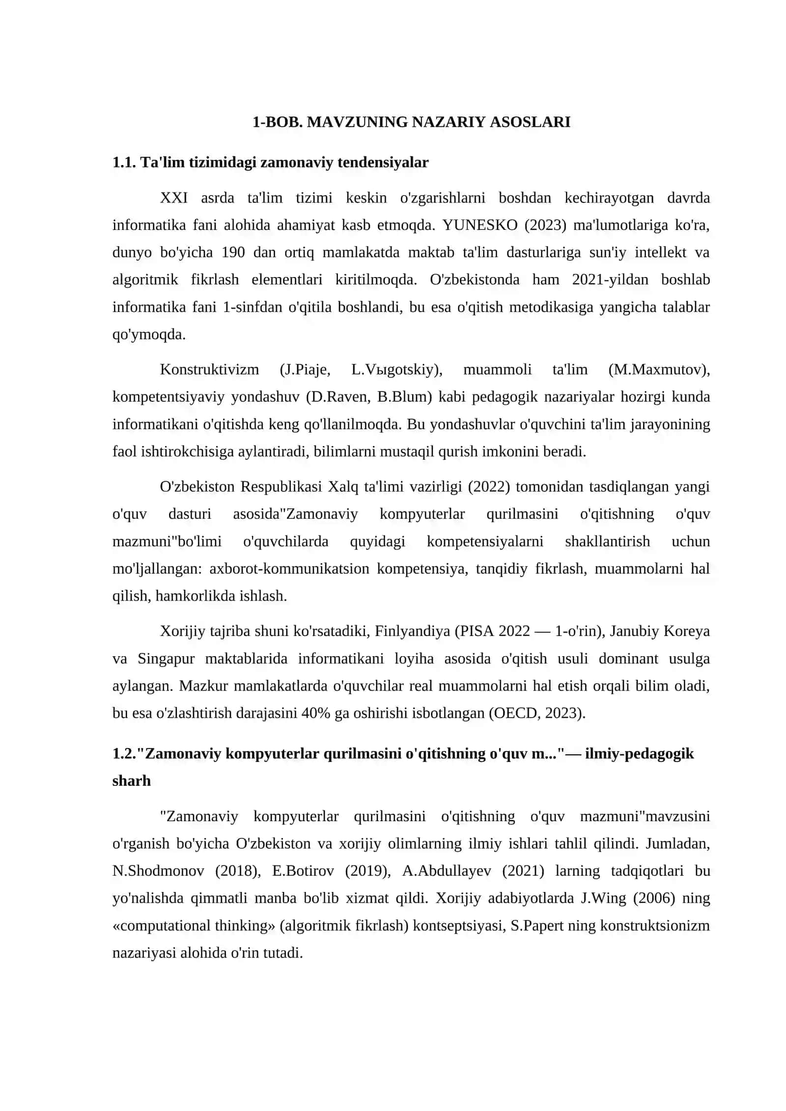ZAMONAVIY KOMPYUTERLAR QURILMASINI O'QITISHNING O'QUV MAZMUNI 4