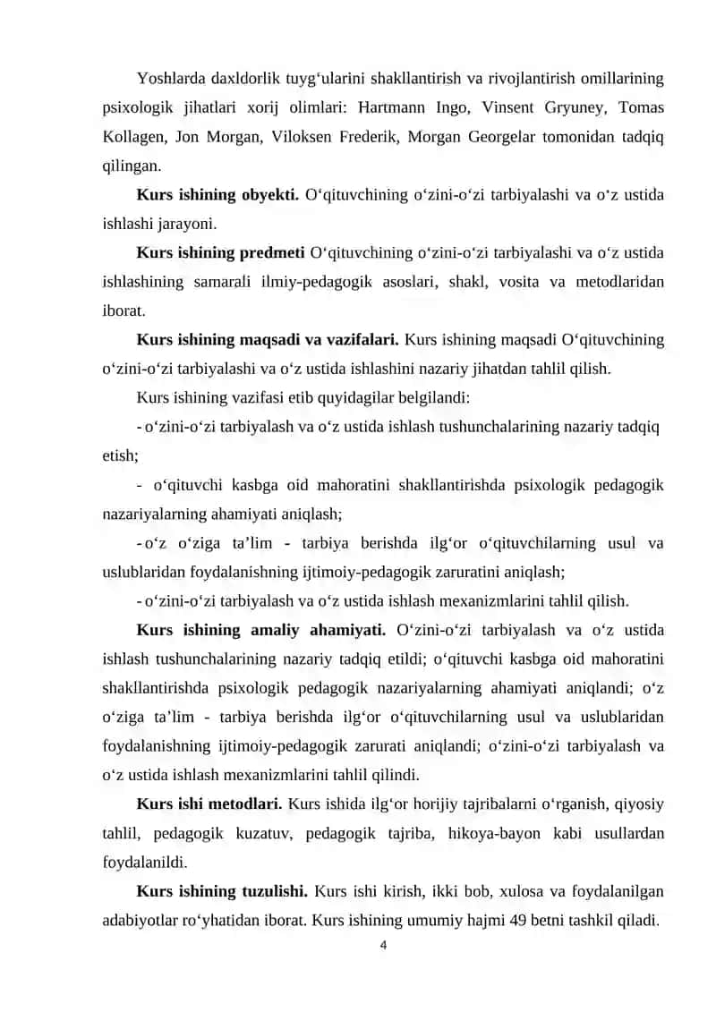 O‘QITUVCHINING O‘Z-O‘ZINI TARBIYALASHI VA O‘Z USTIDA ISHLASHI. 4