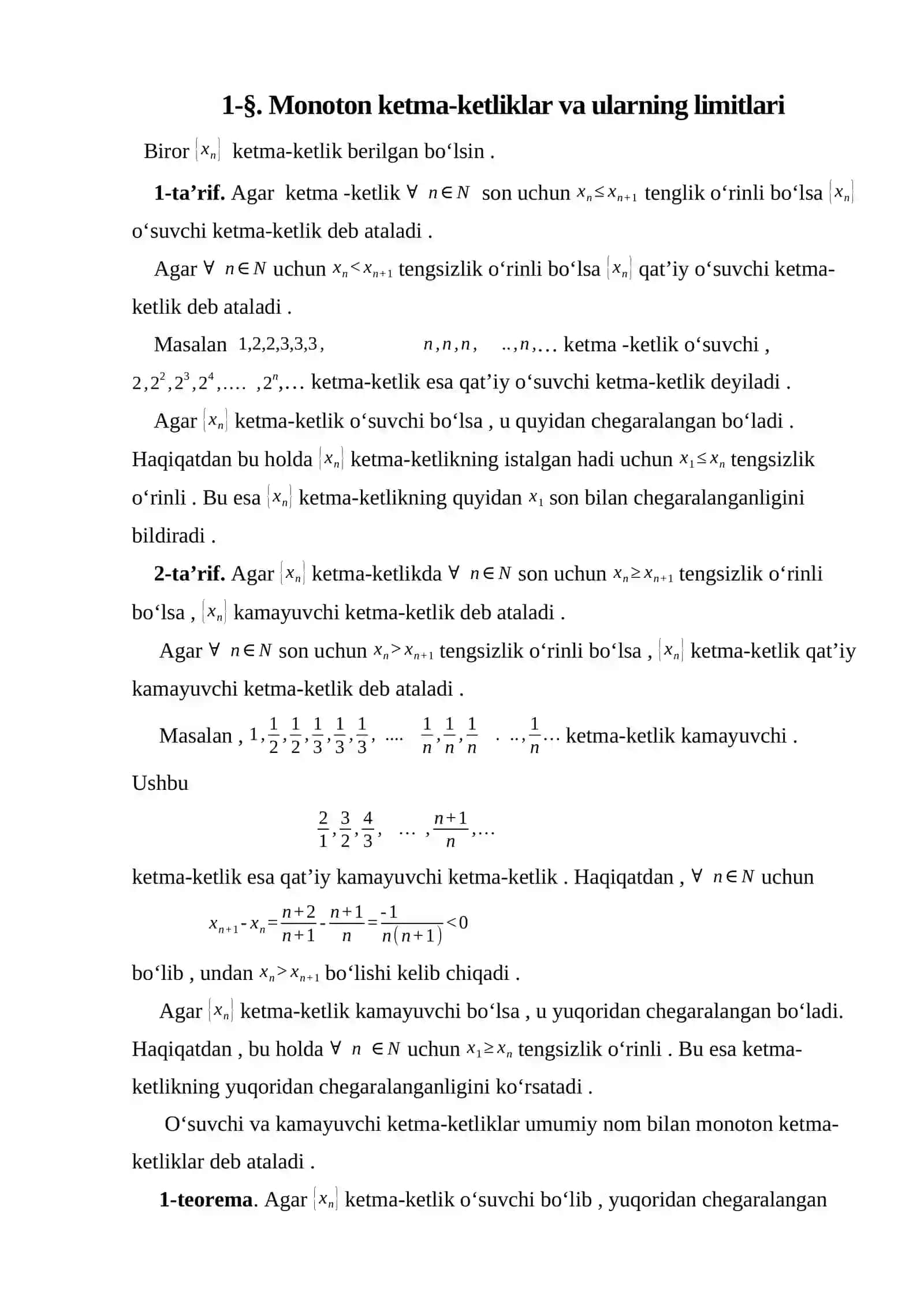 Monoton ketma ketlik va uning limitlari, tatbiqlari 4