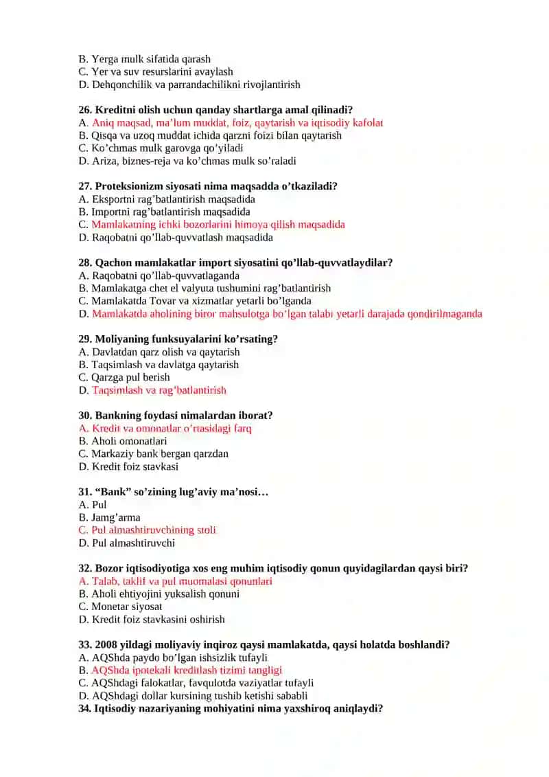 IQTISODIYOT Fanidan Testlar 4