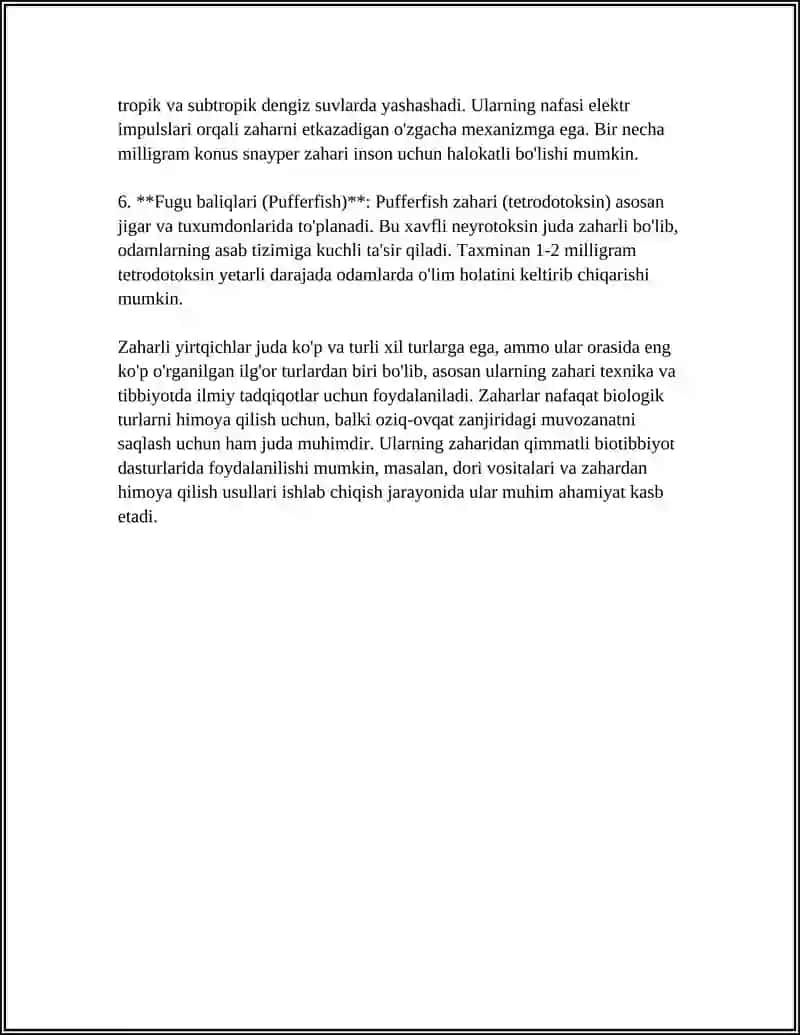 Zaharli Hayvonlar Sistematikasi 4
