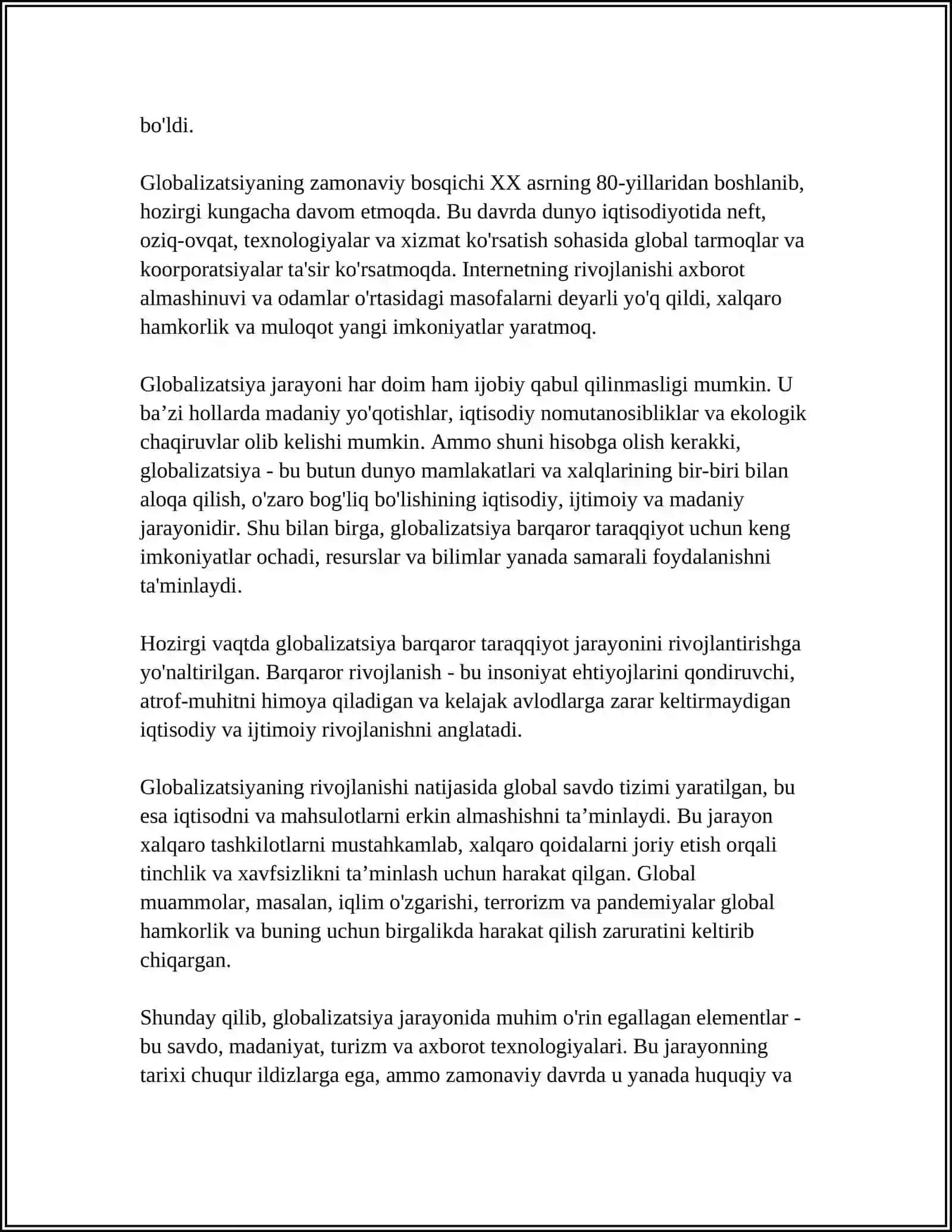 GLOBALLASHUV, GLOBALISTIKA VA BARQAROR TARAQQIYOT JARAYONLARINING MOHIYATI 4