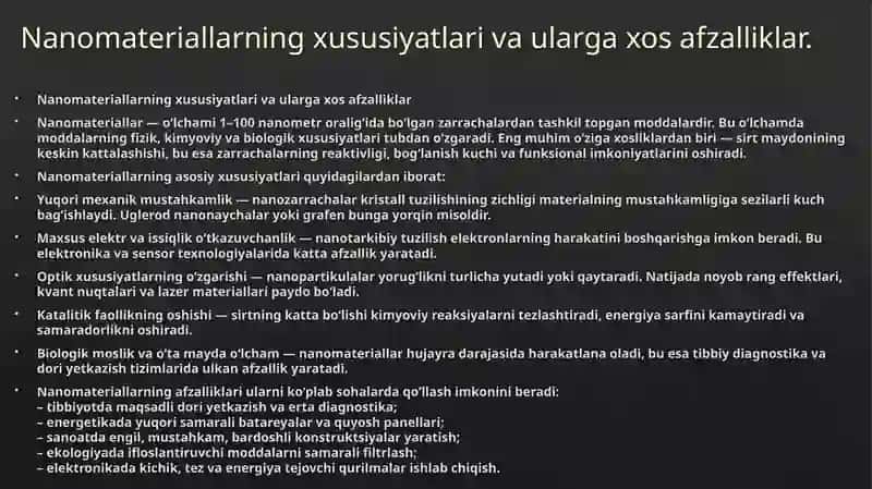 Nanotexnologiyalar haqida umumiy ma’lumot berish, yaratilish va rivojlanish tarixini yoritish. Bugungi kun tibbiyotining turli soxalarida nanotexnologiyalardan foydalanishning asosiy sabablari hamda uning natijalari 4