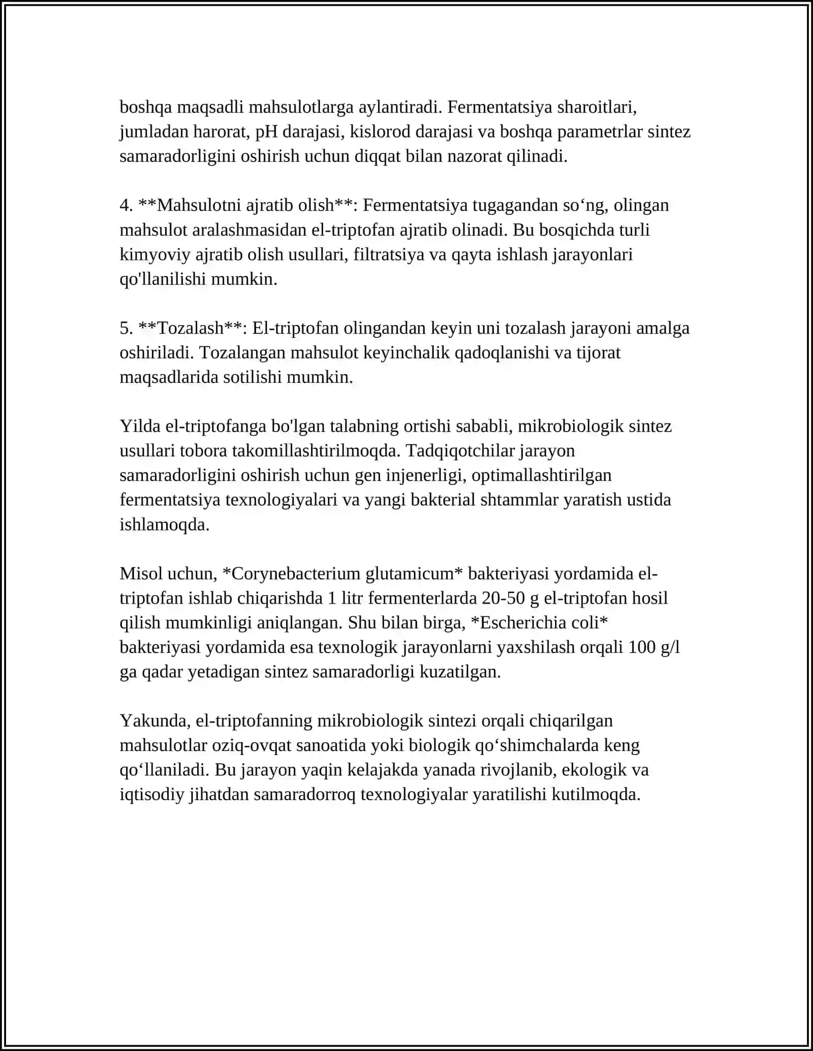 ELTRIPTOFANNING MIKROBIOLOGIK SINTEZI 4