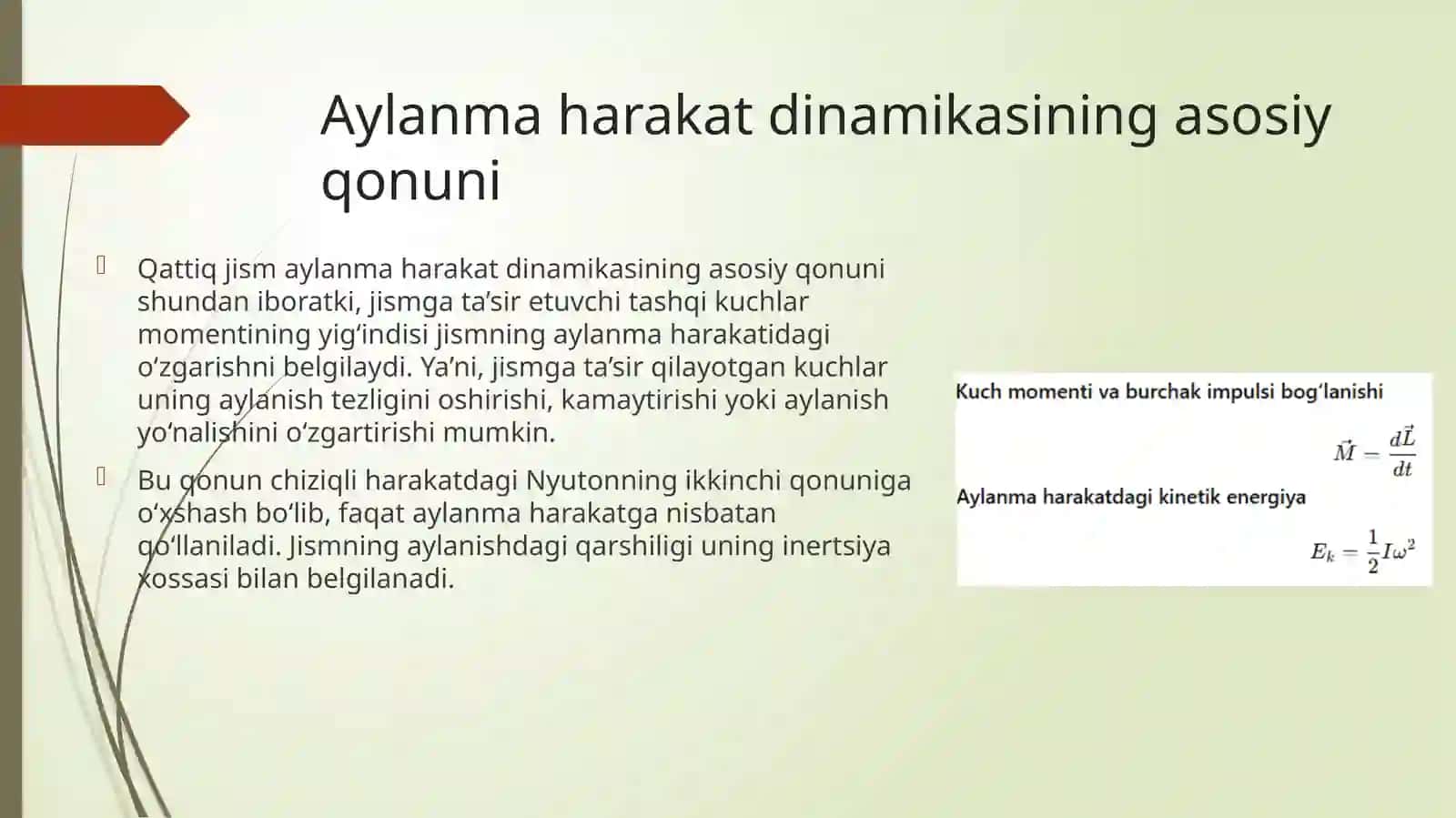 QATTIQJISM AYLANMA HARAKAT DINAMIKASINING ASOSIY QONUNI. GIROSKOPLAR 4