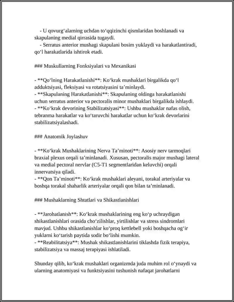 KOʻKRAK MUSKULLARI. YUZAKI VA CHUQUR. DIAFRAGMA 4