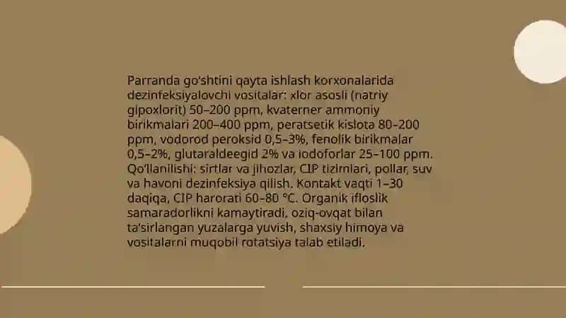 Parranda goʻshtini qayta ishlash dezinfeksiyasi 4