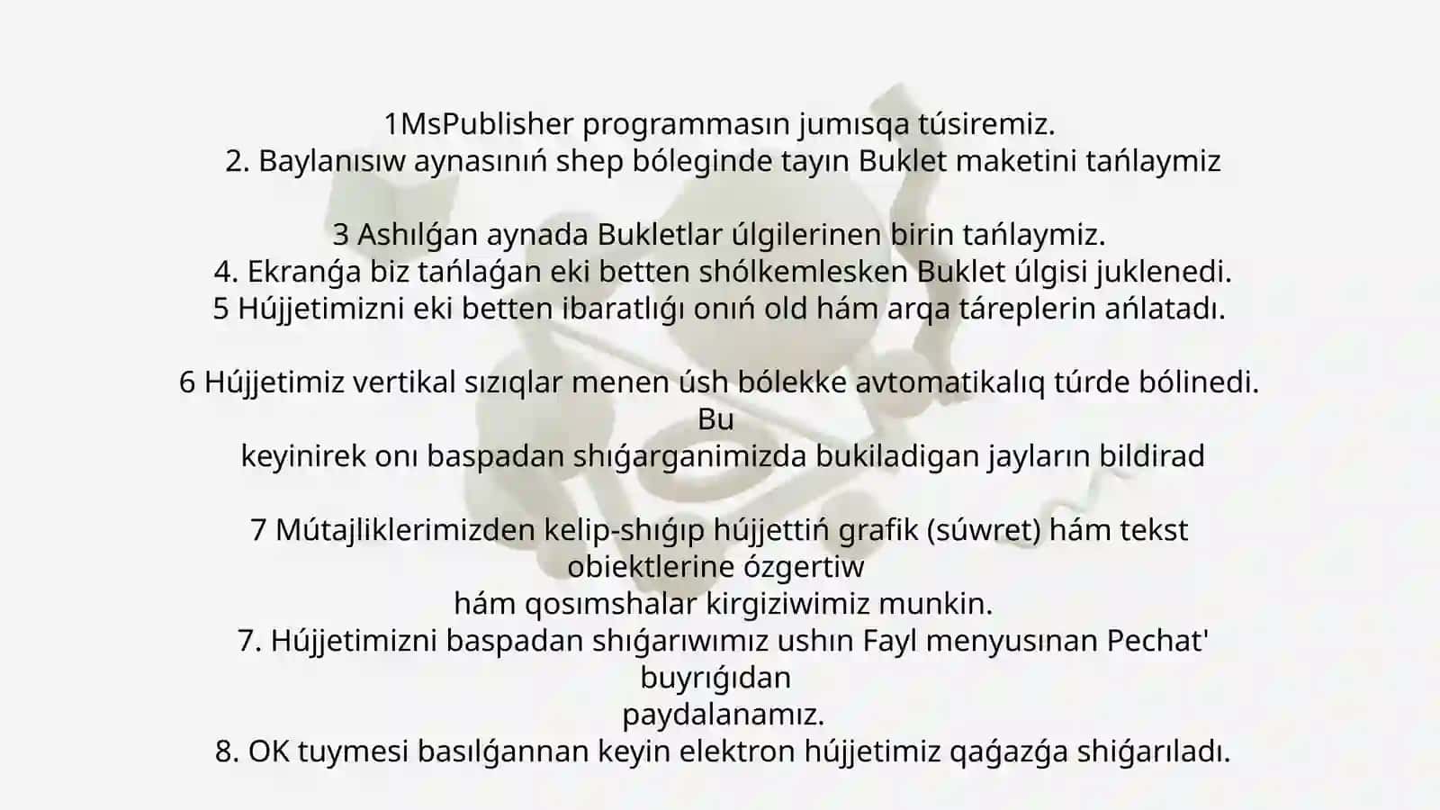 Buklet tayarlaw temasinda òzbetinshe jumisi 4