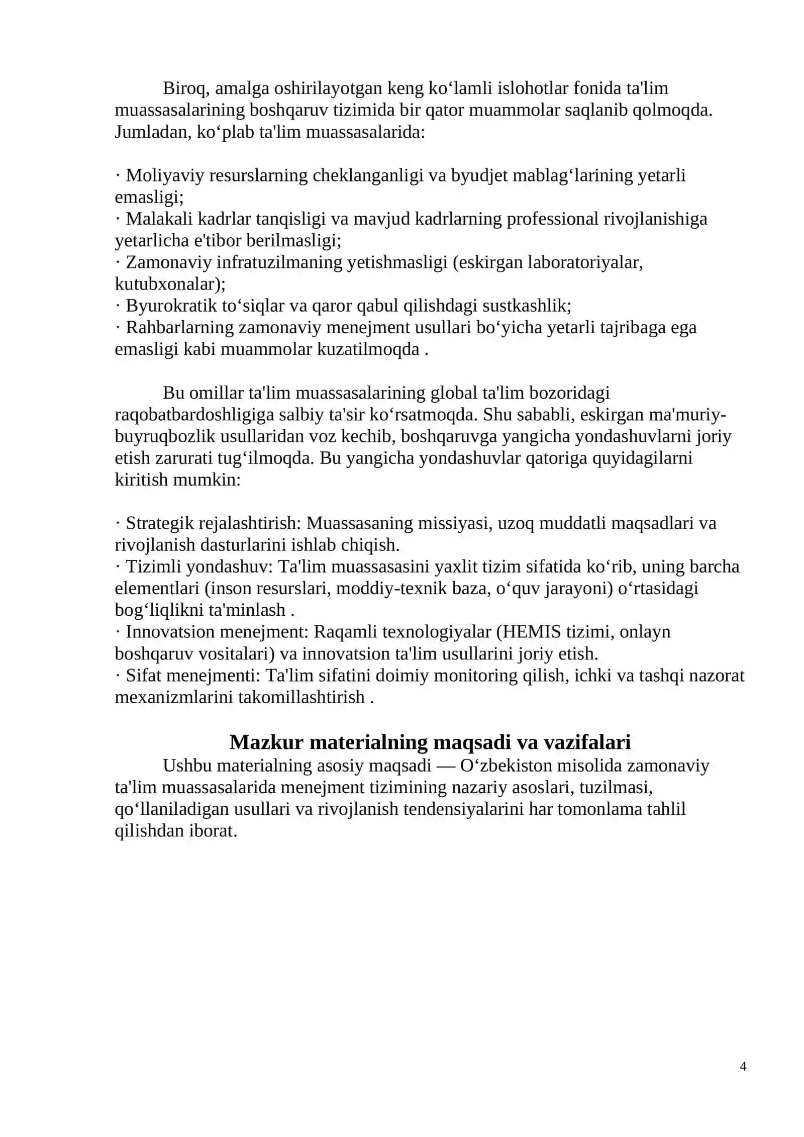 Ta'lim muassasasi menejmenti Kurs ishi 4