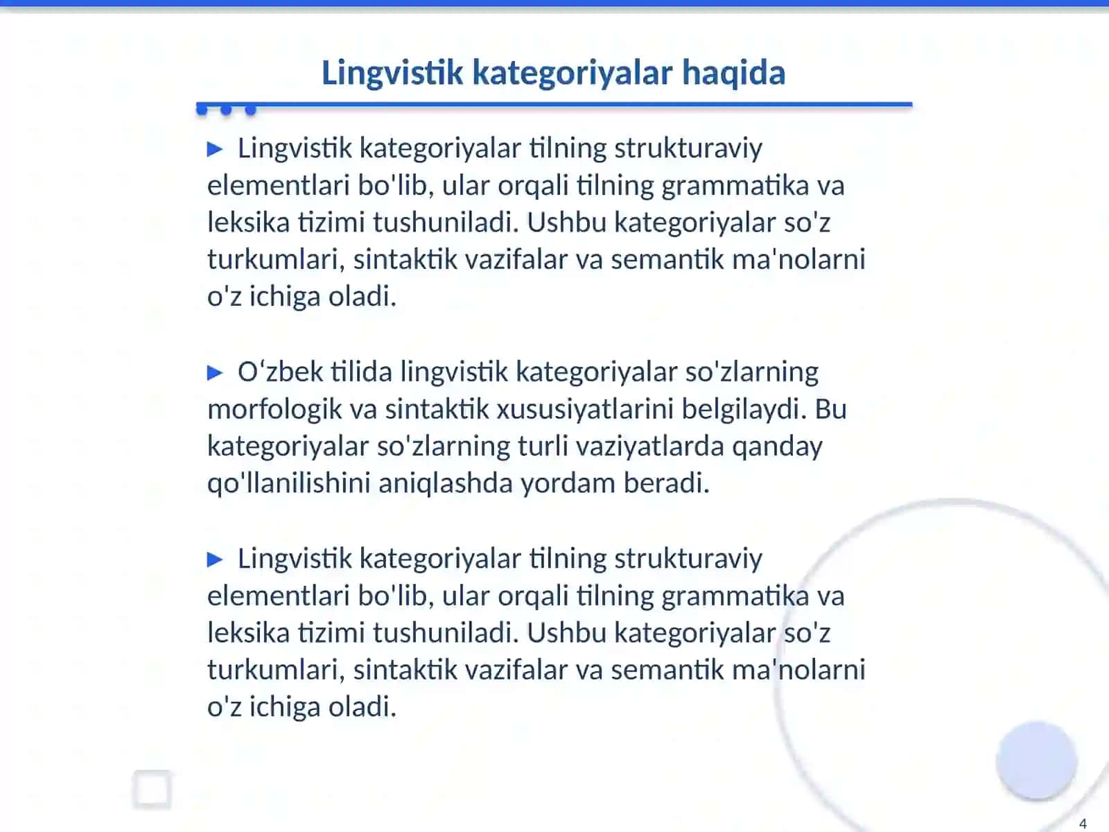Oʻzbek tilidagi morfologik kategoriylar 4