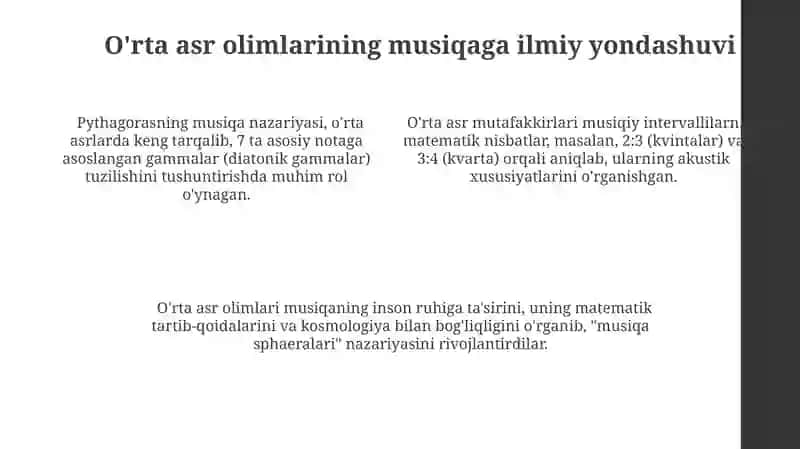 Oʻrta asr olimlarining musiqada ilmiy-uslubiy qarashlari 4