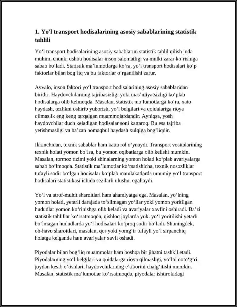 YŌL TRANSPORT HODISALARINING ASOSIY SABABLARI VA ULARNI KAMAYTIRISH YOLLARI. HARAKAT XAVFSIZLIGINI TAMINLASH TIZIMIDA DAVLAT ORGANLARINING RŌLI 4