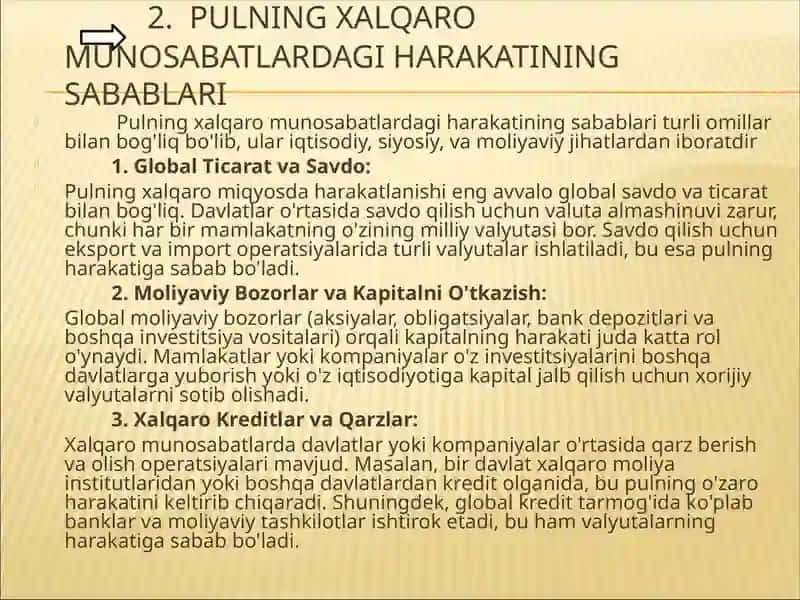 Pulning xalqaro munosabatlardagi harakati 4