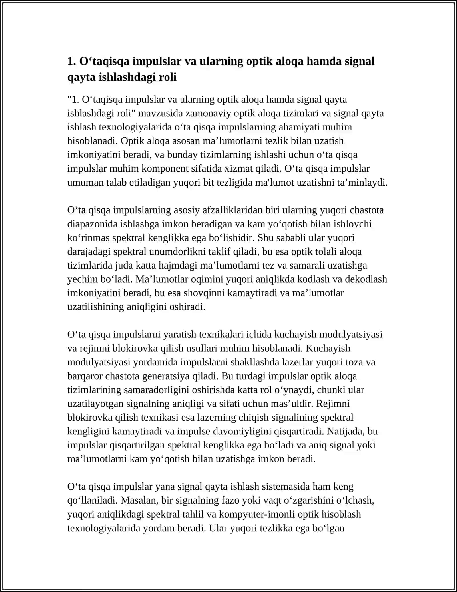 OPTIK ALOQA VA SIGNALLARINI QAYTA ISHLASHDA QO‘LLANILADIGAN O‘TATEZKOR VA INTEGRATSIYALANGAN FOTONIK QURILMALAR TUSHUNCHALARINI O‘RGANISH 4