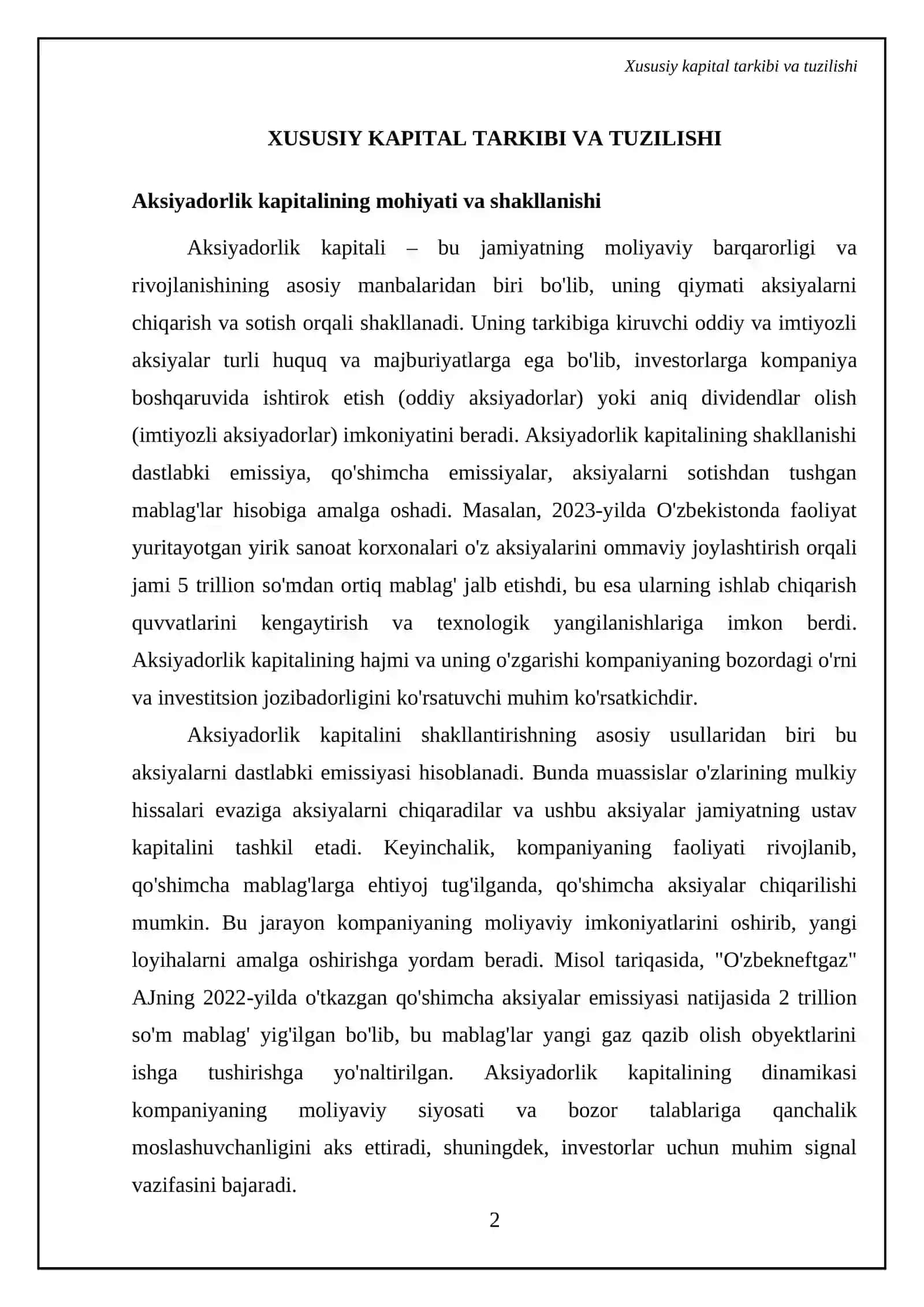 Xususiy kapital va uning o’zgarish taxlili 4