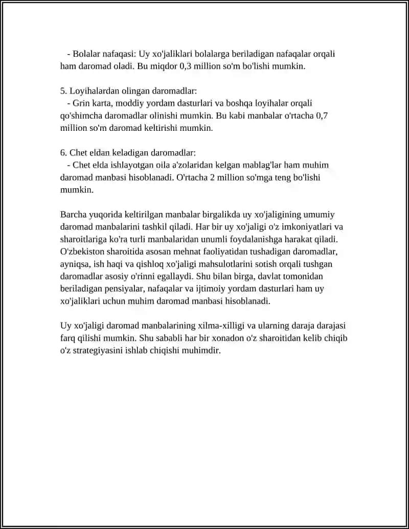 UY XO'JALIGI DAROMAD VA XARAJATLARI 4