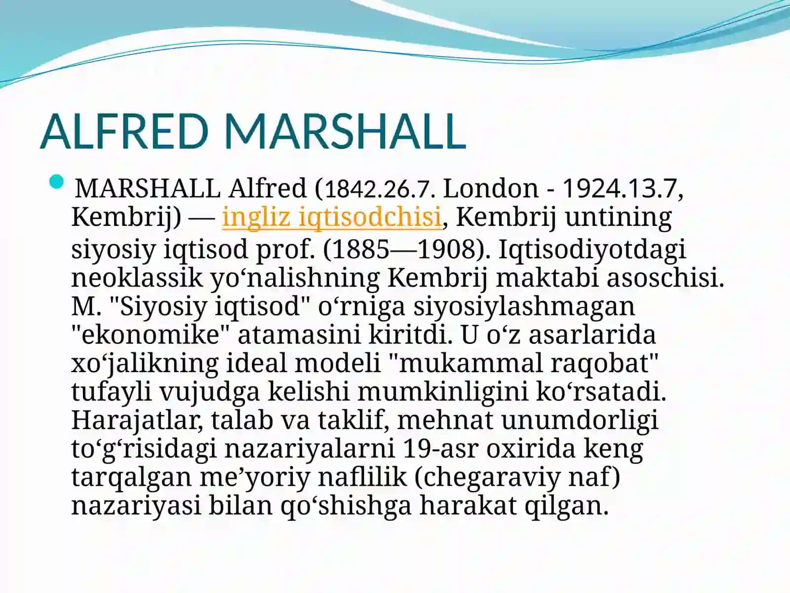 NEOKLASSIK MAKTAB OTASI MARSHALL VA UNING NAZARIYALARI 4
