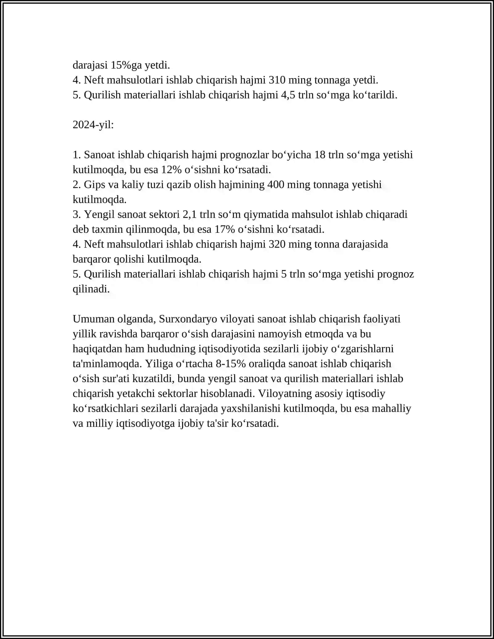 SURXANDARYO VILOYATINING 2021-2024 YILLARDAGI MAKROIQTISODIYOTI 4