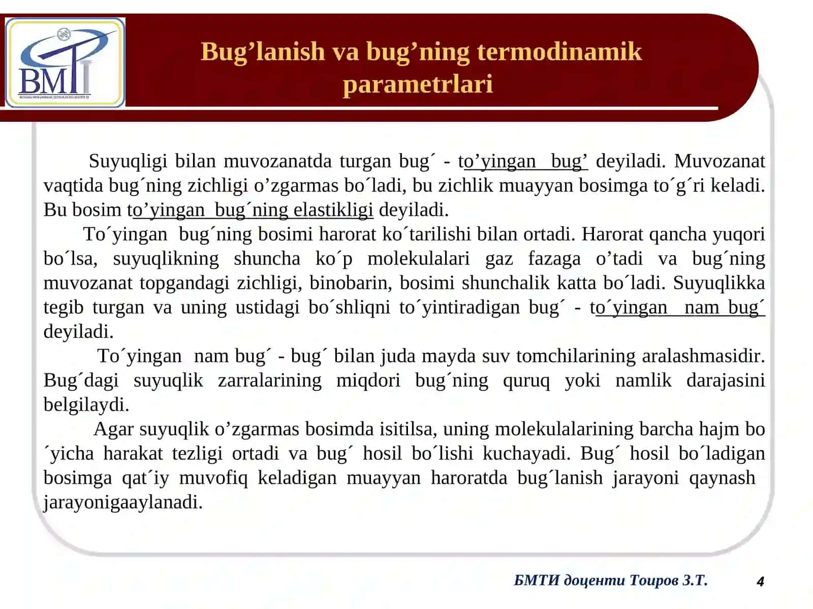 Termodinamika va Issiqlik Texnikasi 4