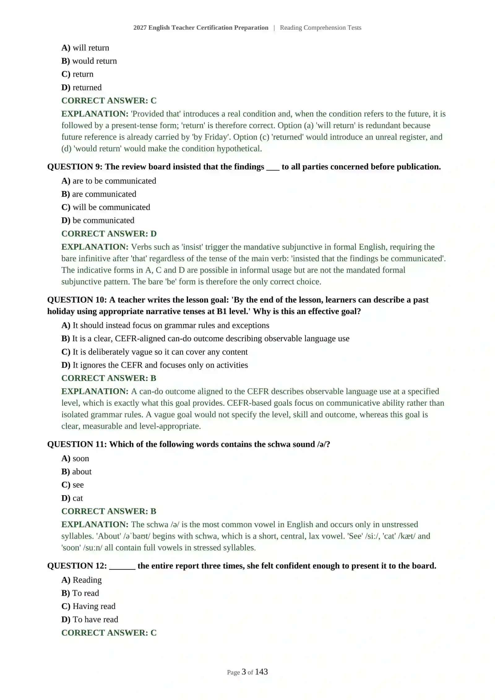 English Teacher Certification Preparation | Reading Comprehension Tests 4
